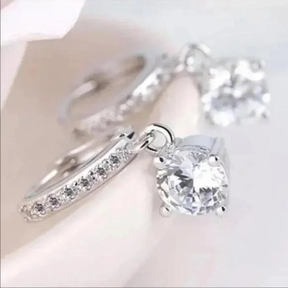 NEW 925 STERLING SILVER DROP HOOP EARRINGS, BEAUTIFUL EARRINGS, CUTE EARRINGS. - Picture 4 of 5